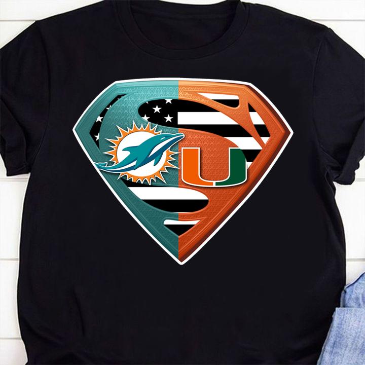 Superman Miami Dolphins And Miami Hurricanes t-shirt shirt