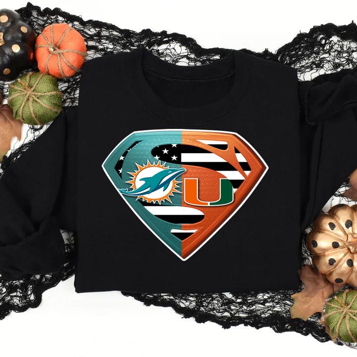 Superman Miami Dolphins And Miami Hurricanes t-shirt sweatshirt