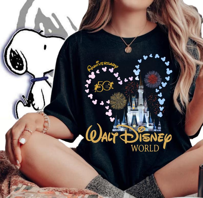 50th Anniversary Walt Disney World Fireworks Mickey Mouse Disneyland t-shirt woman shirt