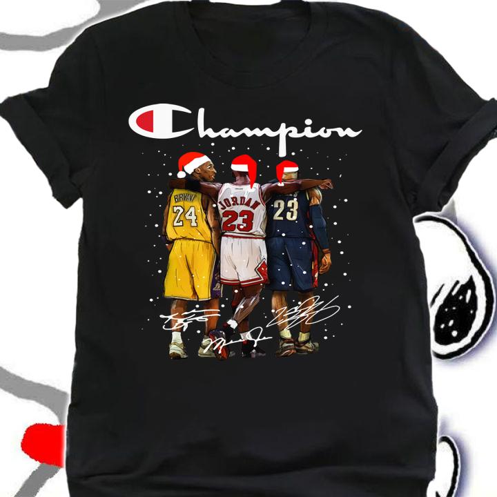 Santa LeBron James Kobe Bryant Michael Jordan Champion Christmas t-shirt shirt