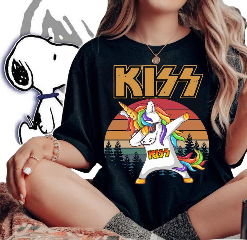 Unicorn Dabbing Kiss Band t-shirt woman shirt