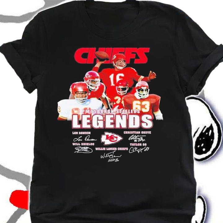 Chiefs Pittsburgh Steelers Legends Len Dawson Christian Okoye Will Shields signatures shirt t-shirt shirt