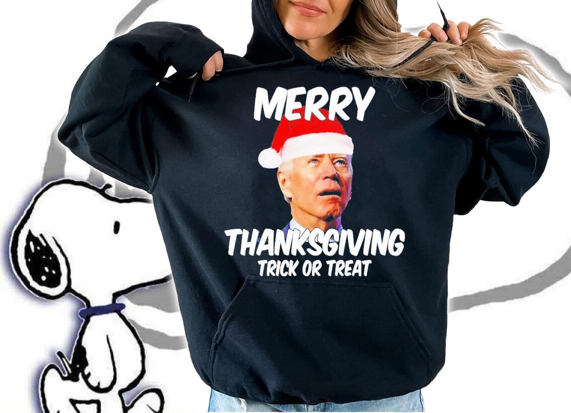 Merry Thanksgiving Trick Or Treat Funny Christmas Joe Biden Shirt t-shirt hoodie