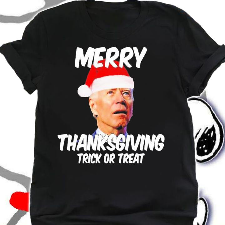 Merry Thanksgiving Trick Or Treat Funny Christmas Joe Biden Shirt t-shirt shirt
