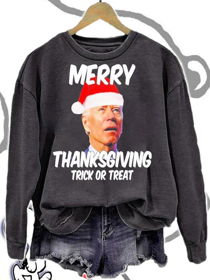 Merry Thanksgiving Trick Or Treat Funny Christmas Joe Biden Shirt t-shirt sweatshirt