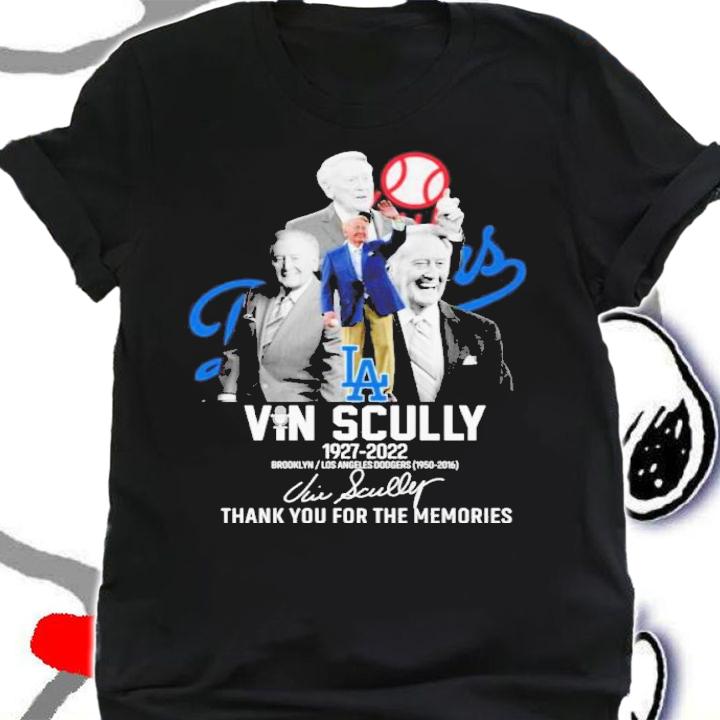 Vin Scully 1927-2022 Brooklyn Los Angeles Dodgers 1950-2016 Signatures Thank You For The Memories Shirt t-shirt