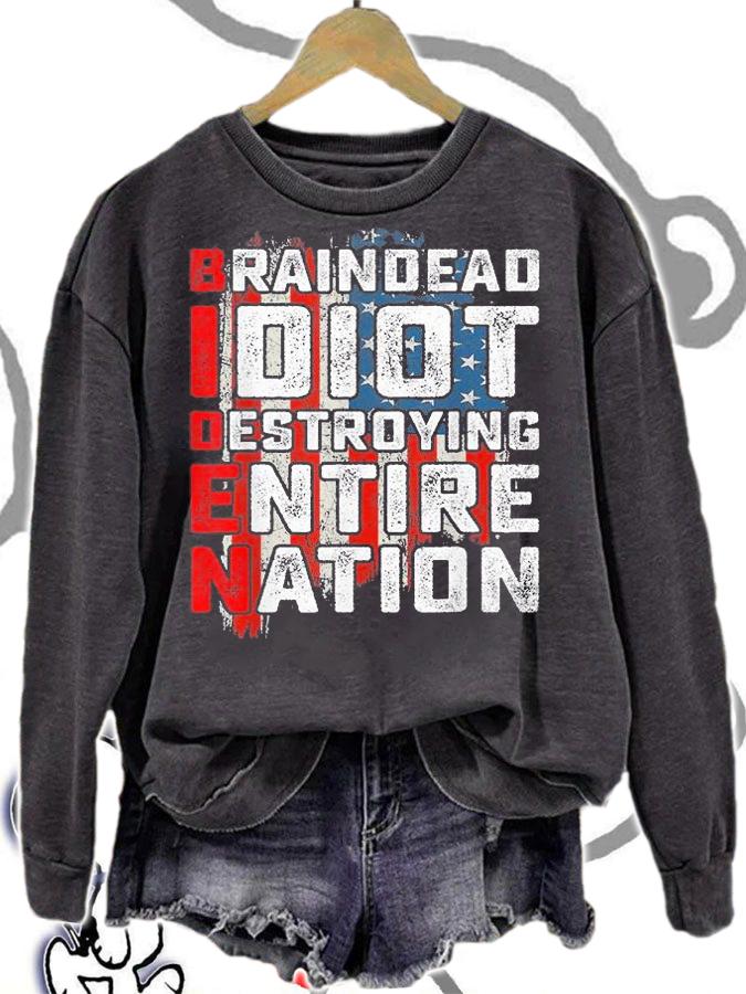 Biden BrainDead Idiot Destroying Entire Nation USA Flag Vintage T-Shirt t-shirt
