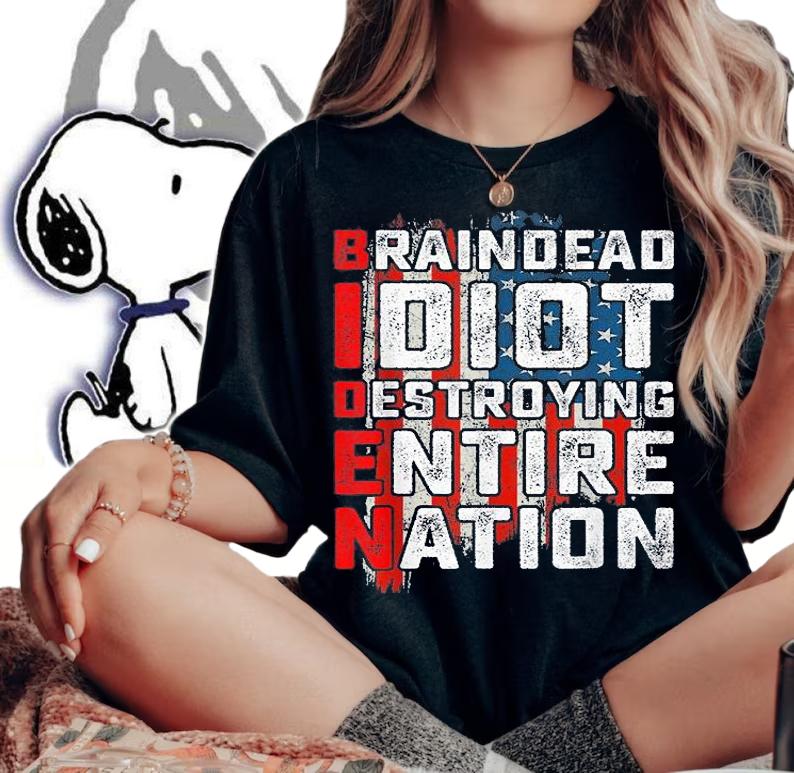 Biden BrainDead Idiot Destroying Entire Nation USA Flag Vintage T-Shirt t-shirt