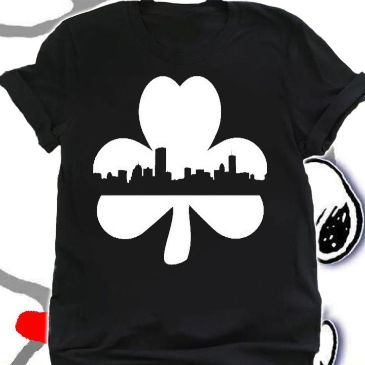 Boston Skyline On A Shamrock St Patricks Day T-Shirt t-shirt shirt