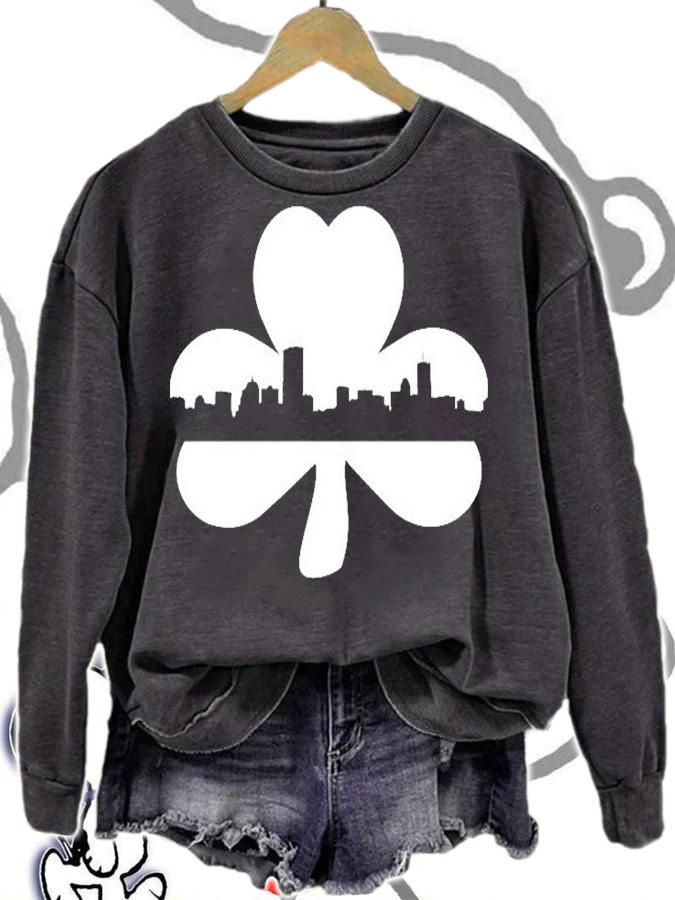 Boston Skyline On A Shamrock St Patricks Day T-Shirt t-shirt sweatshirt