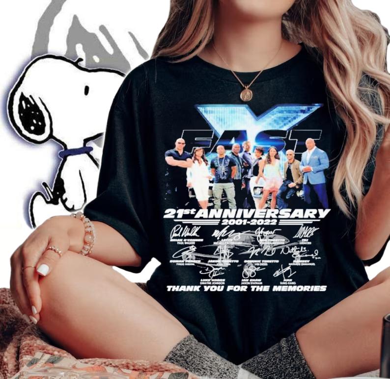 Fast And Furious 21st Anniversary 2001-2022 Signatures Thank You For The Memories Shirt t-shirt woman shirt