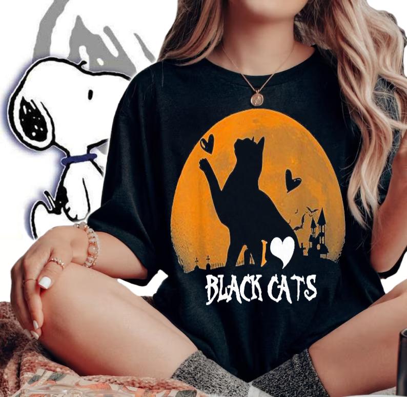 I love black Cats Halloween T-shirt t-shirt woman shirt