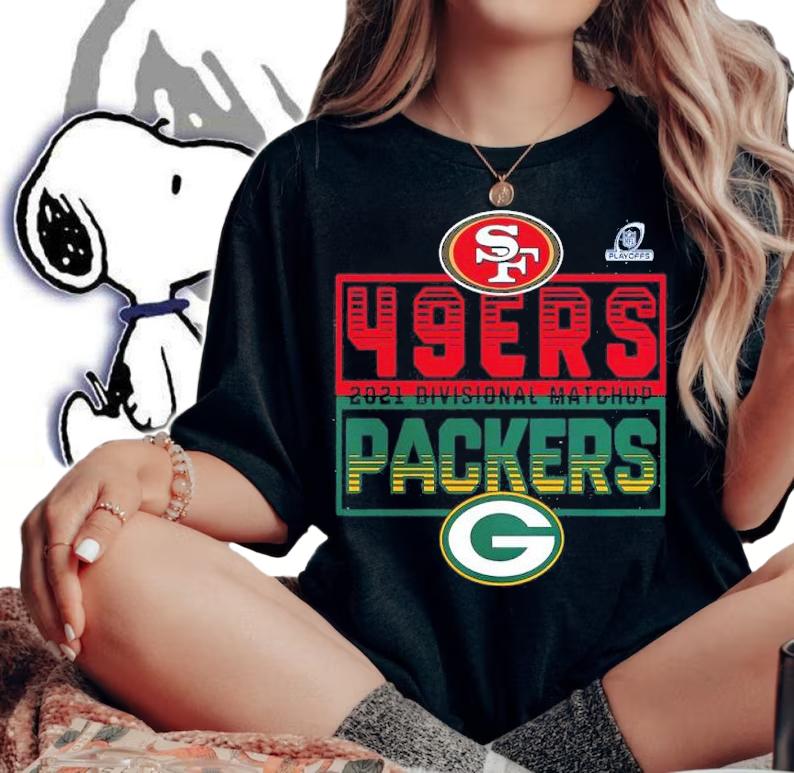 Green Bay Packers Vs. San Francisco 49ers 2021 NFL Playoffs Divisional Matchup Stacked Rivalry Shirt t-shirt woman shirt