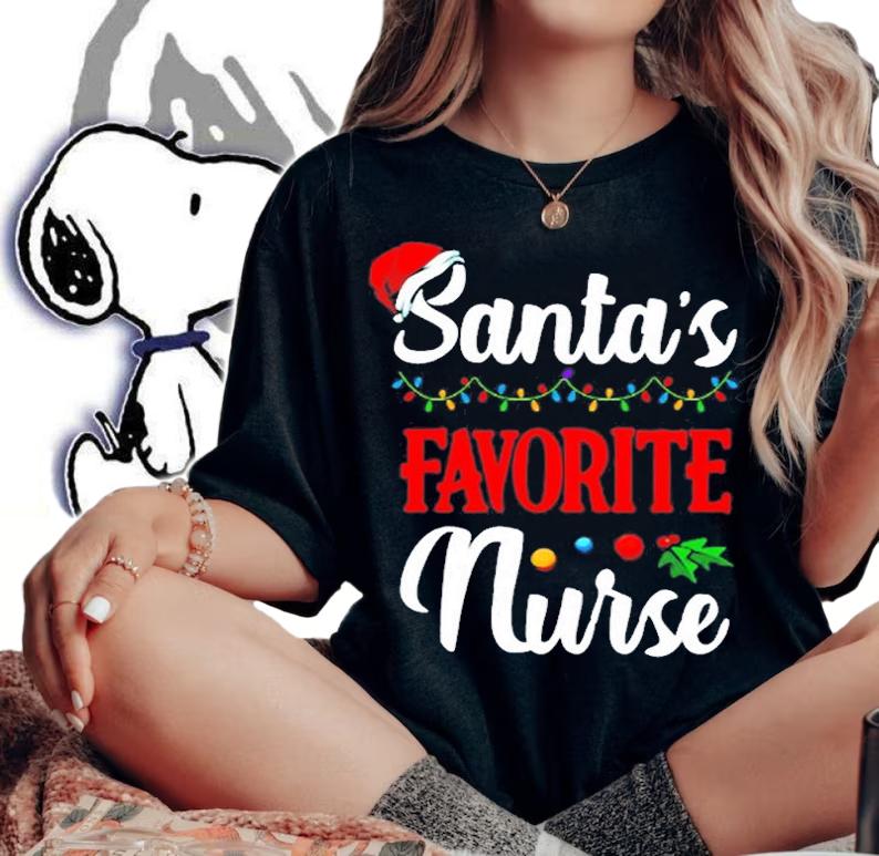Santas Favorite Nurse Christmas Light Hospital Nursing T-Shirt t-shirt