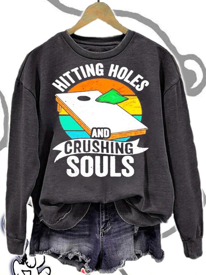 Hitting Holes And Crushing Souls Cornhole Player Sack Toss T-Shirt t-shirt