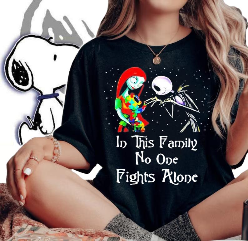 Sally and Jack Skellington in this family no one fights alone shirt t-shirt