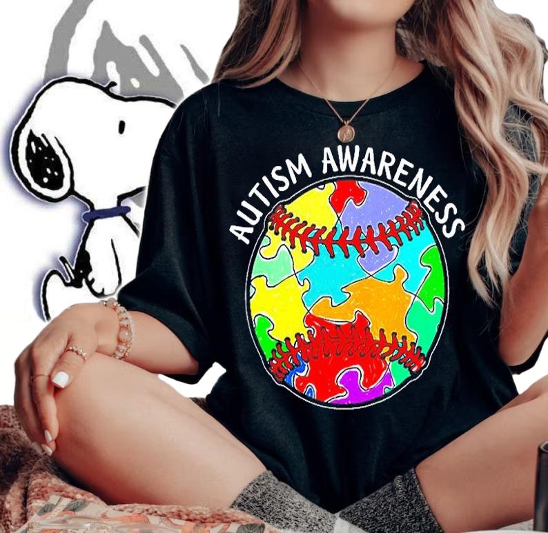 Puzzle Baseball Support Autism Awareness T-Shirt t-shirt