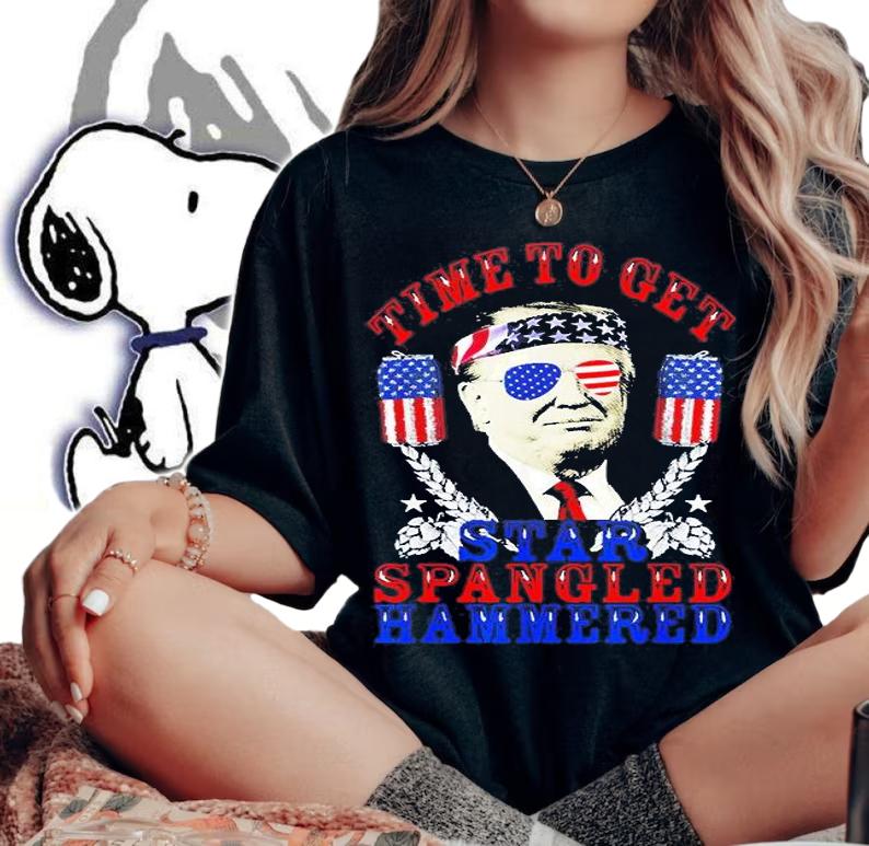Time To Get Star Spangled Hammered, Donald Trump USA Flag T-Shirt t-shirt woman shirt