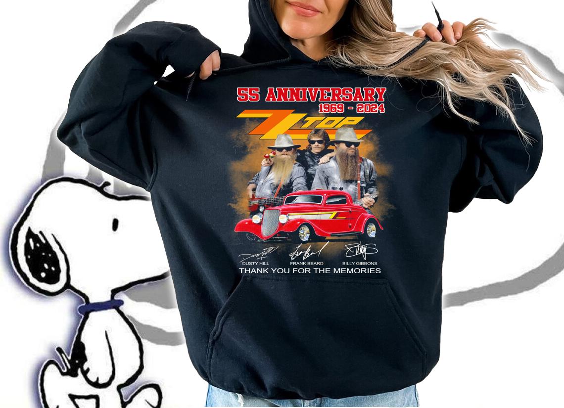 55 anniversary 1969 2024 ZZ Top band signatures thank you for the memories t-shirt hoodie