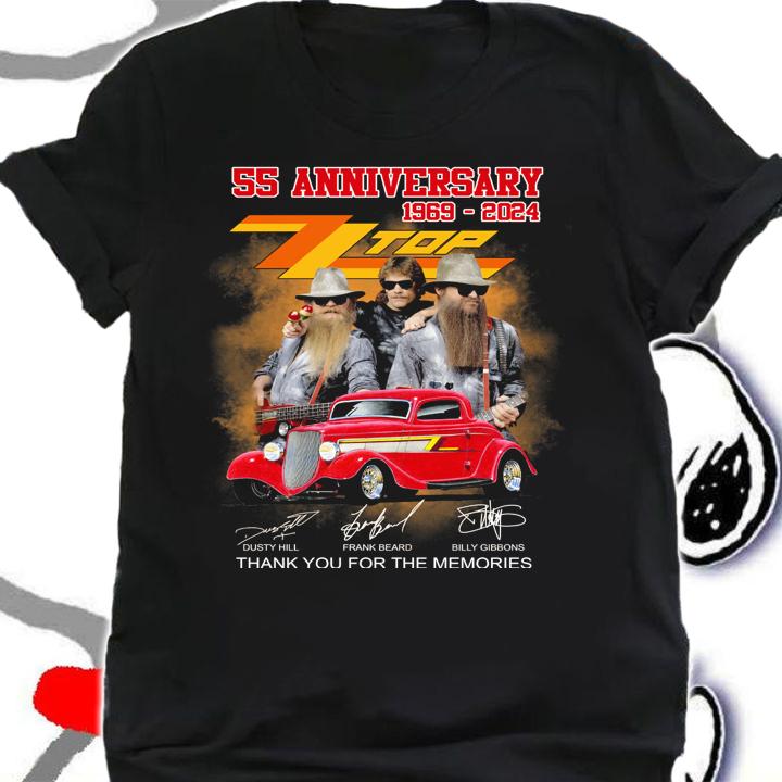 55 anniversary 1969 2024 ZZ Top band signatures thank you for the memories t-shirt shirt
