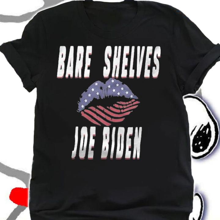 F Joe Biden bare Shelves Biden Funny Meme Lips USA Flag T-Shirt t-shirt