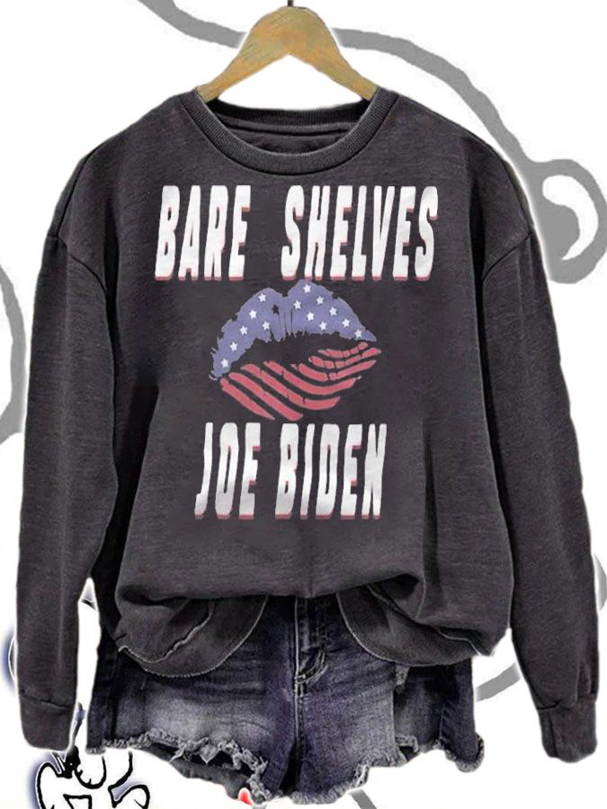 F Joe Biden bare Shelves Biden Funny Meme Lips USA Flag T-Shirt t-shirt