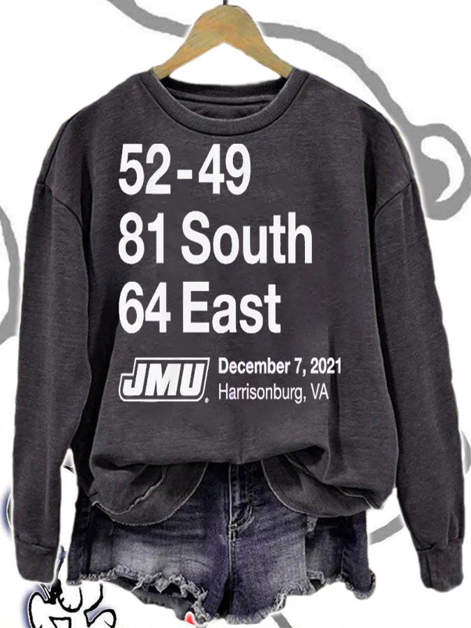 JMU 52-49 81 South 64 East December 7 2021 Shirt t-shirt