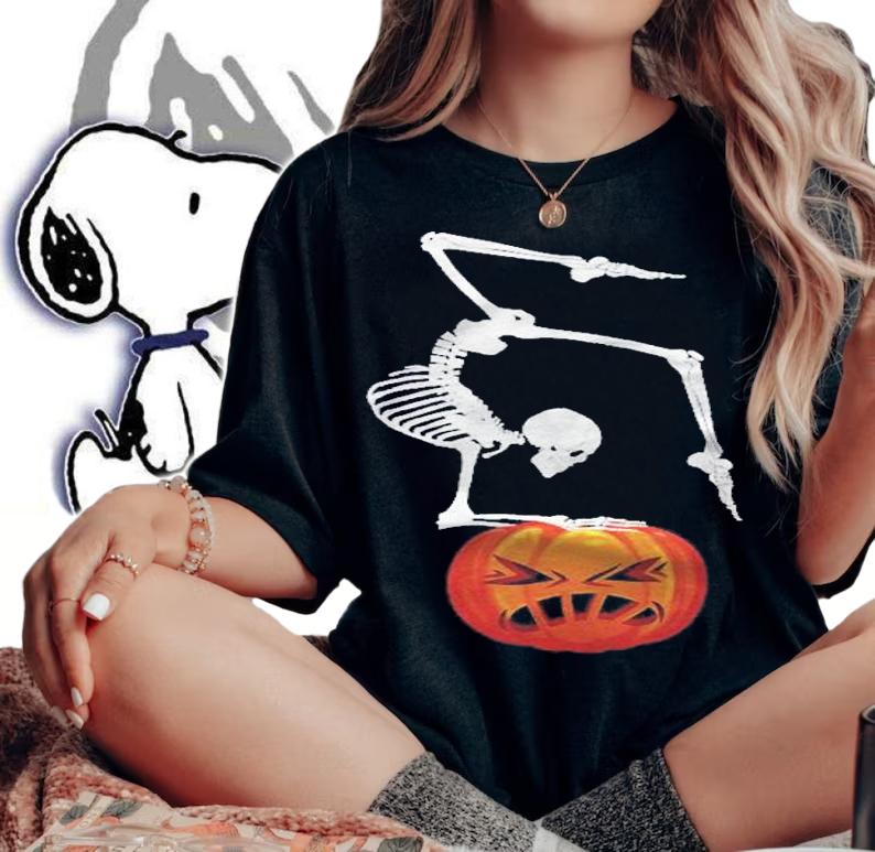 Funny Namaste Skeleton Yoga Skull Halloween Pumpkin Shirt t-shirt woman shirt