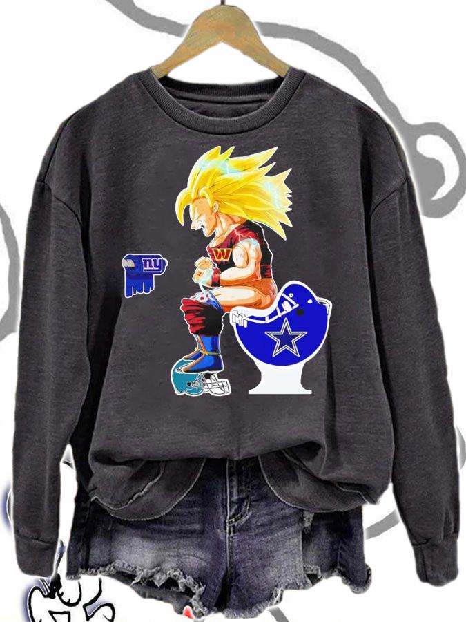 Son Goku Washington Commanders toilet on New York Giants Dallas Cowboys Philadelphia Eagles t-shirt