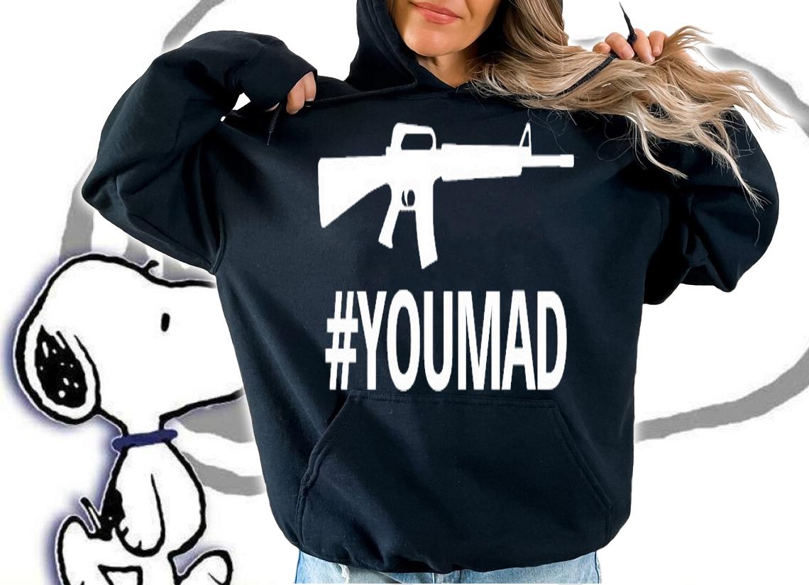 Machine Gun #YOUMAD (White on Black) T-Shirt