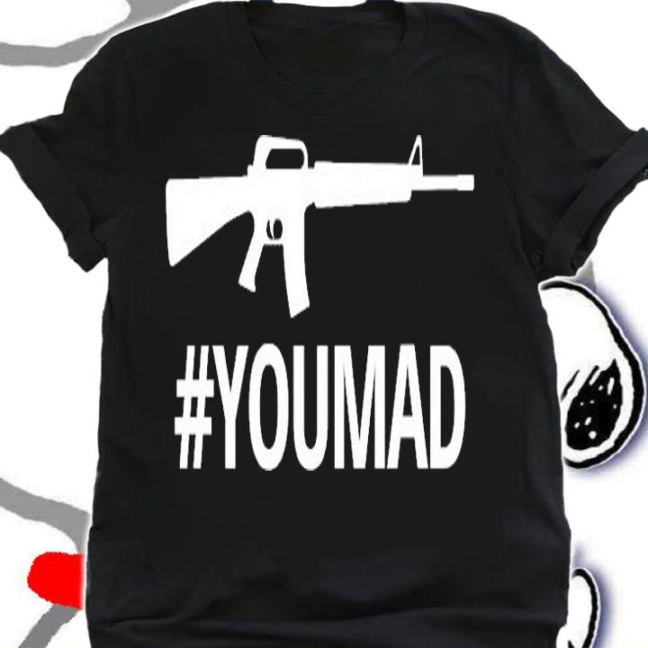 Machine Gun #YOUMAD (White on Black) T-Shirt