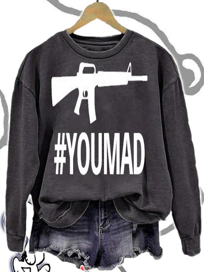 Machine Gun #YOUMAD (White on Black) T-Shirt