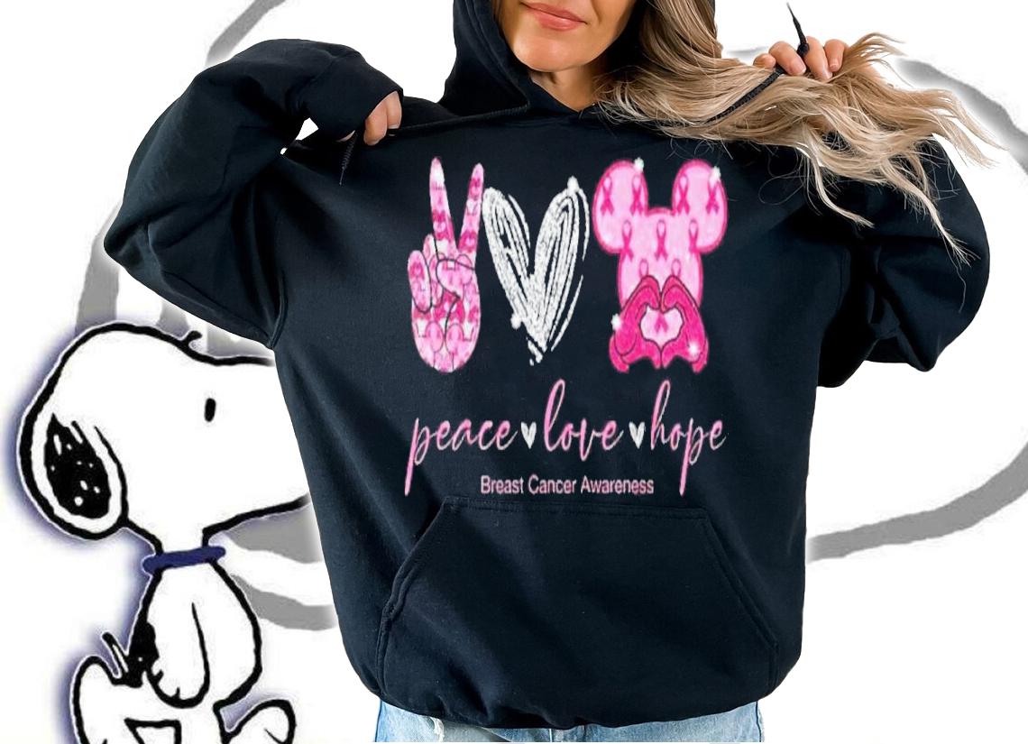 Peace Love Mickey Mouse Hope Breast Cancer Awareness Pink Shirt hoodie