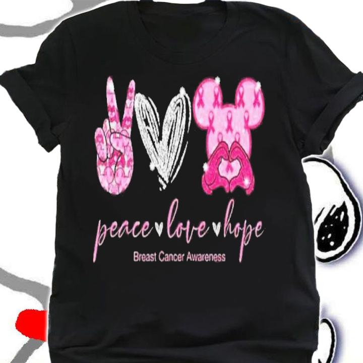 Peace Love Mickey Mouse Hope Breast Cancer Awareness Pink Shirt shirt