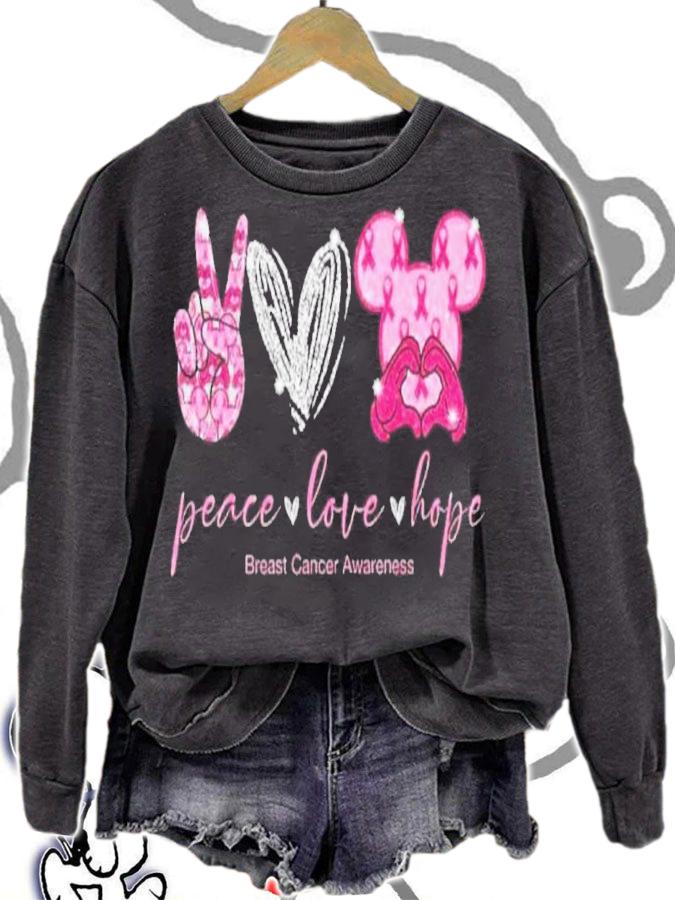 Peace Love Mickey Mouse Hope Breast Cancer Awareness Pink Shirt sweatshirt