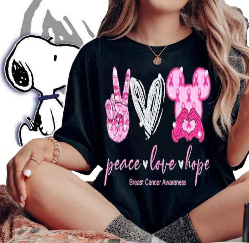 Peace Love Mickey Mouse Hope Breast Cancer Awareness Pink Shirt woman shirt