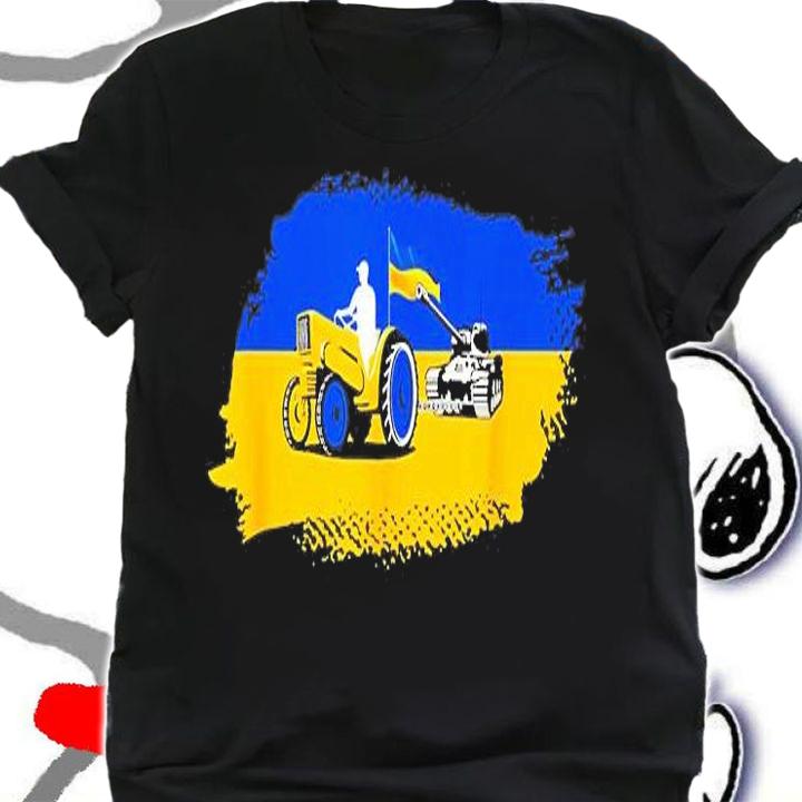 Stop Russian I Stand With Ukraine Ukrainian Farmer Steals Tank Ukraine Flag T-Shirt shirt
