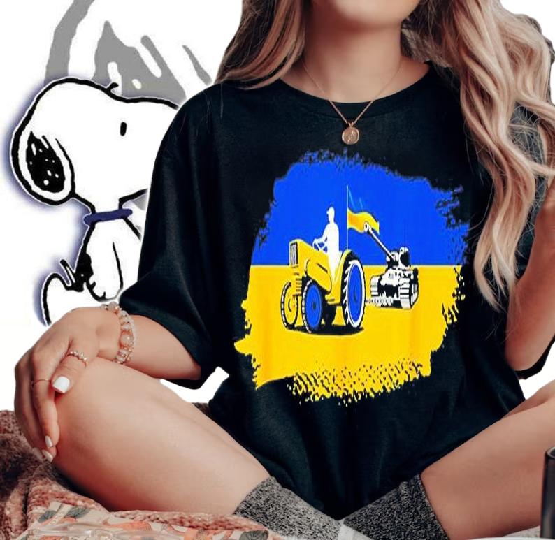 Stop Russian I Stand With Ukraine Ukrainian Farmer Steals Tank Ukraine Flag T-Shirt woman shirt