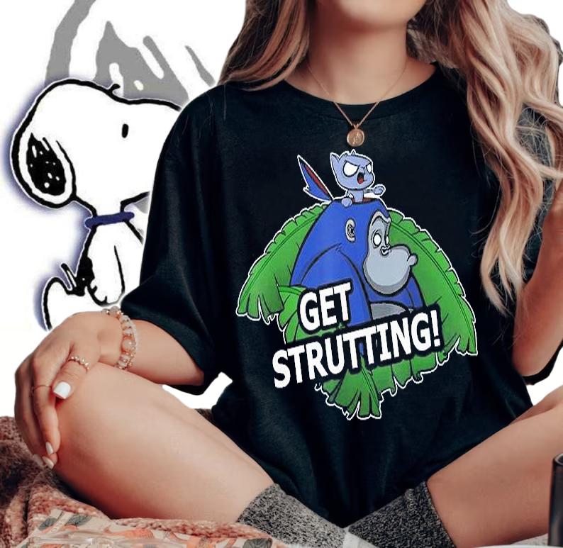 Get Strutting Funny Gorilla and Cat Design T-Shirt woman shirt