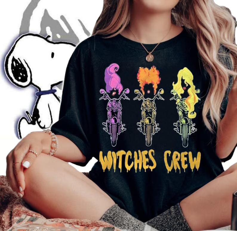 Halloween Motorcycle Funny Hocus Pocus Witches Crew shirt woman shirt