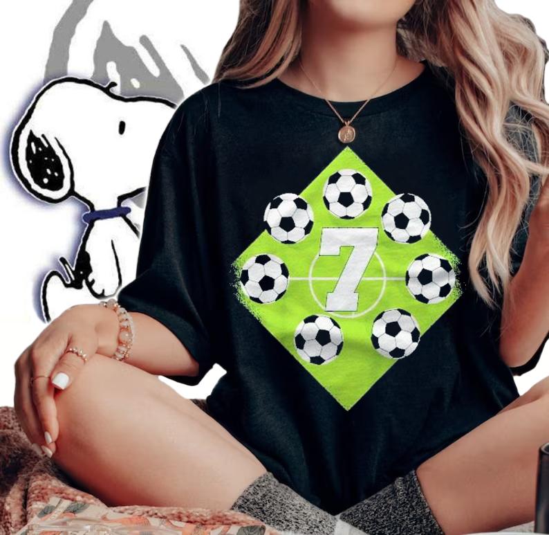 Kids 7Th Birthday Boy Football With Seven Balls Shirt woman shirt