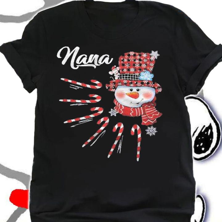 Nana Snowman Candy Cane Christmas Red Plaid Hat Shirt