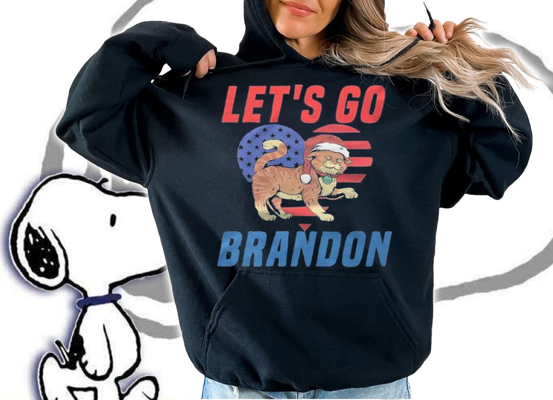 New Design let's Go Brandon Cat Xmas Santa Heart Flag Red Blue USA Flag T-Shirt hoodie