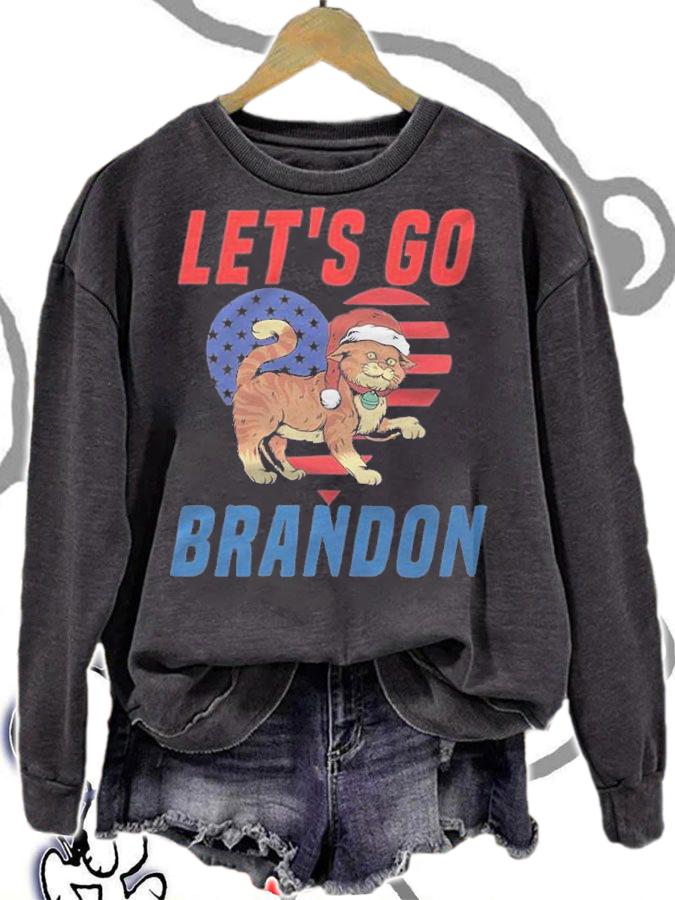 New Design let's Go Brandon Cat Xmas Santa Heart Flag Red Blue USA Flag T-Shirt sweatshirt