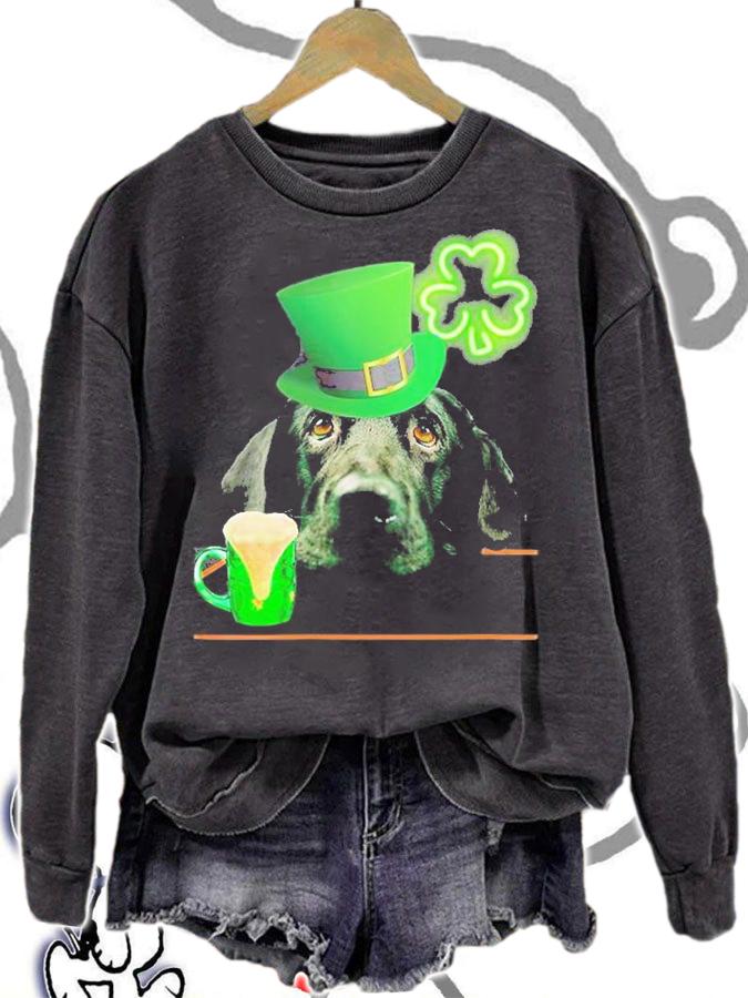 Womens Black Lab Shirt Shamrock Irish Dog Picture St. Patricks Day T-Shirt sweatshirt