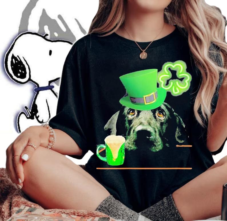 Womens Black Lab Shirt Shamrock Irish Dog Picture St. Patricks Day T-Shirt woman shirt