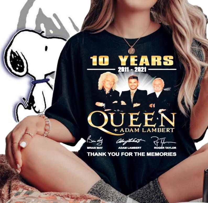 10 years 2011 2021 Queen Adam Lambert thank you for the memories t-shirt