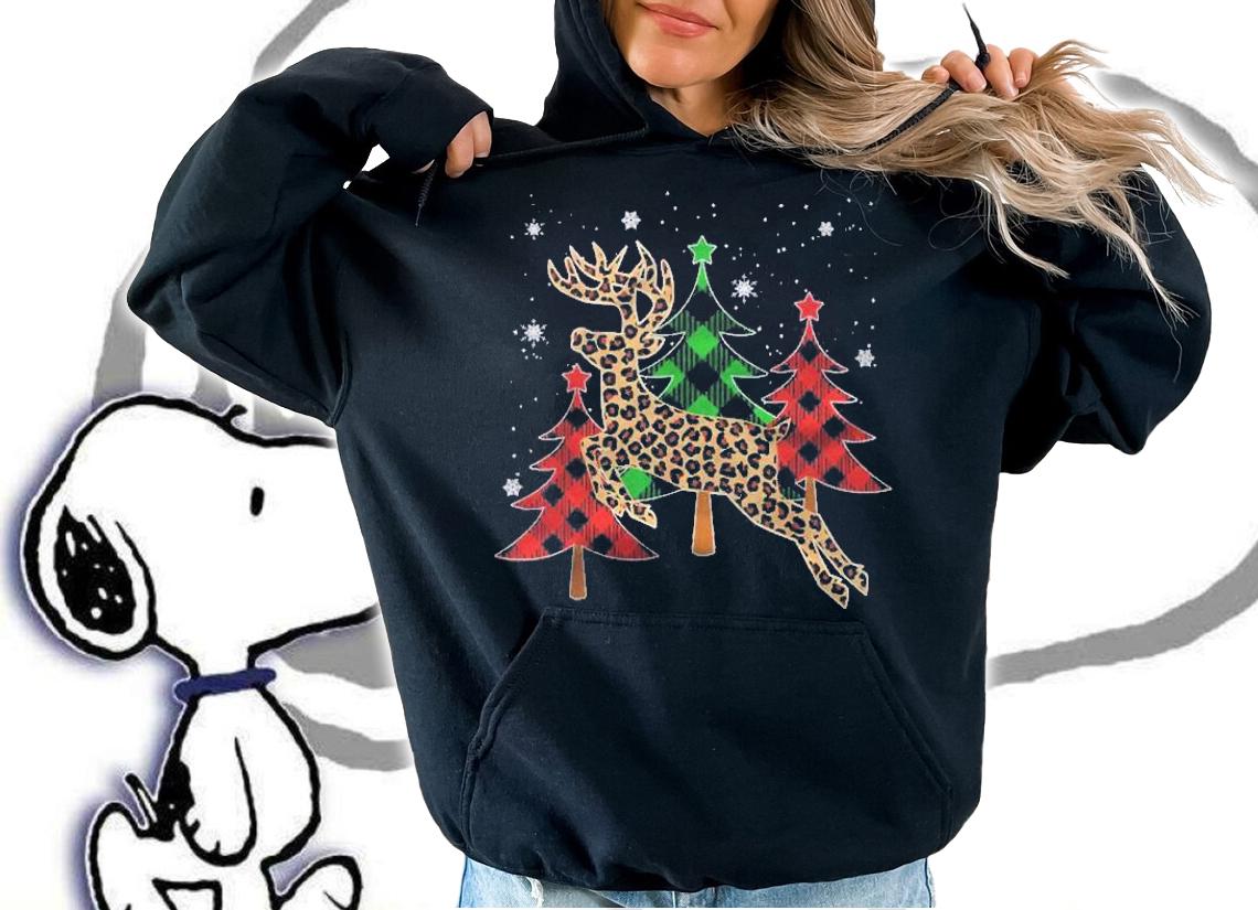 Christmas Trees With Buffalo Plaid & Leopard Print Xmas Shirt hoodie