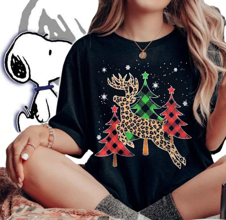Christmas Trees With Buffalo Plaid & Leopard Print Xmas Shirt woman shirt