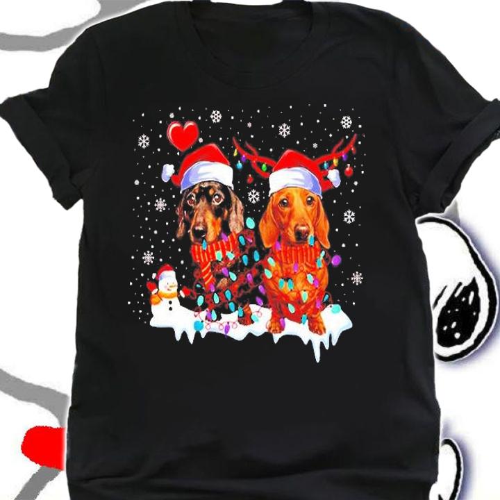 Dachshund Santa hat light Christmas shirt shirt